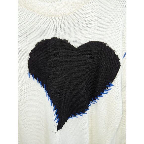 Oatoase Pullover Sweater Women Sz XXL Heart Crewneck Whip Stitch Spell Out White - Picture 5 of 7
